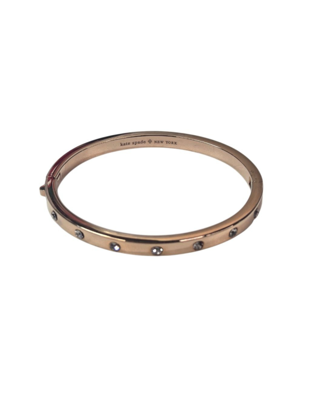 Kate Spade Set in Stone Gold Tone Hinged Bangle Bracelet Clear Stones Classic